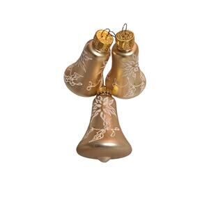 3 Vintage gold glass bell ornaments in perfect condition